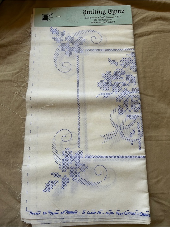 Other - Quilting Tyme Embroidery Panel - Blue Floral Cross Stitch on Cream